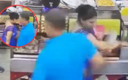 Viral Video: मिठाई की दुकान के बाहर महिला से छेड़छाड़, CCTV में कैद हुआ वीडियो — लोगों ने आरोपी को सरेआम पीटा