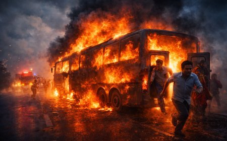 बीकानेर में बड़ा हादसा टला: स्लीपर बस जलकर खाक, इमरजेंसी गेट से बचीं 40 जिंदगियां