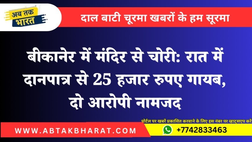बीकानेर में मंदिर से चोरी: रात में दानपात्र से 25 हजार रुपए गायब, दो आरोपी नामजद