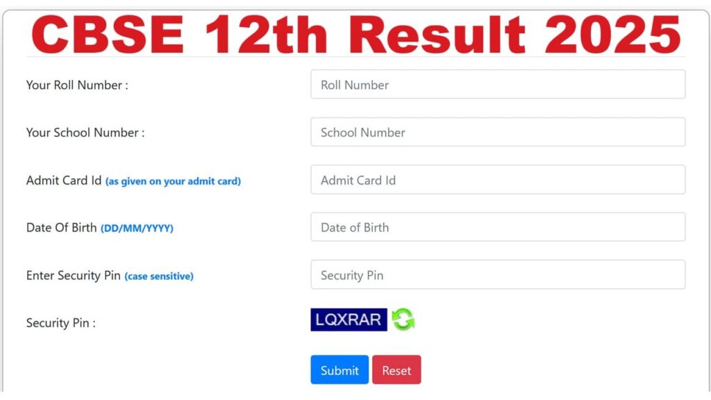 CBSE 12th Result 2025